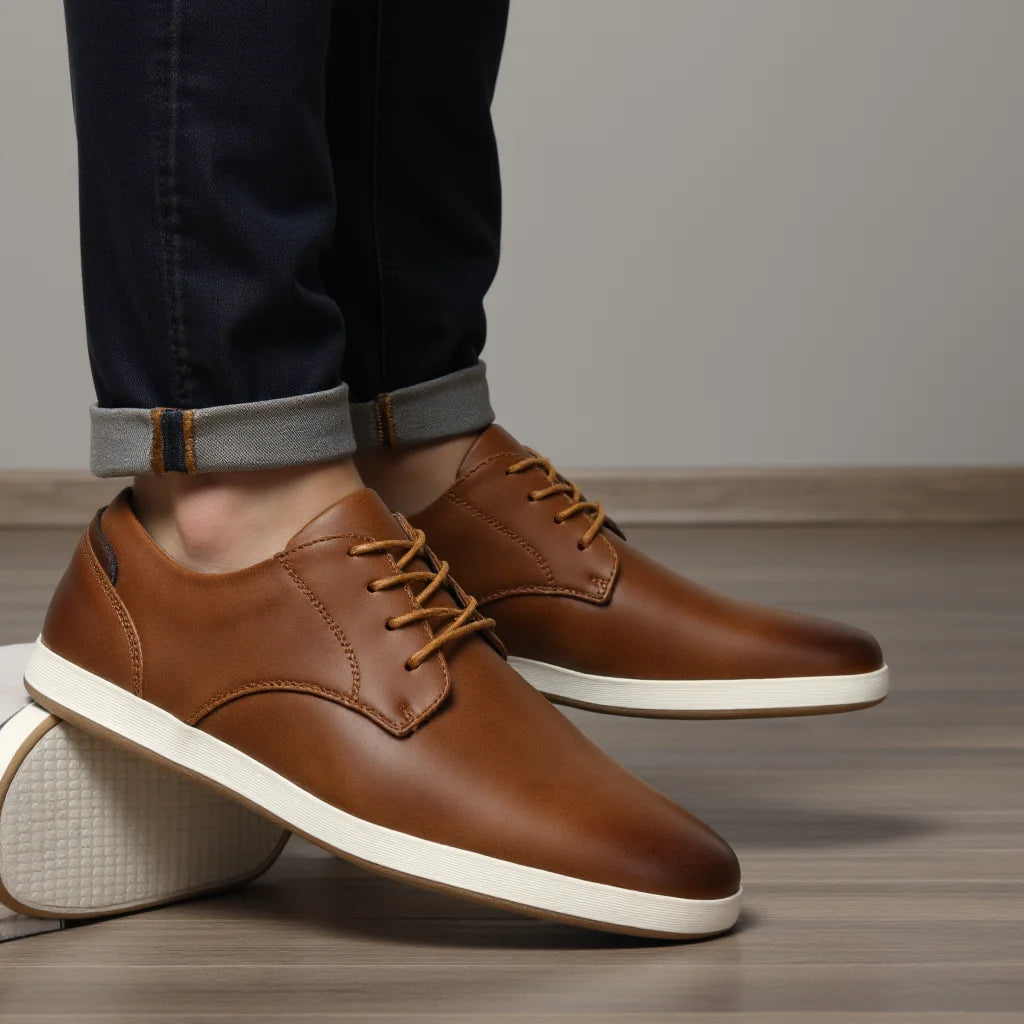 Men's Casual Leather Sneakers with Flexible Sole